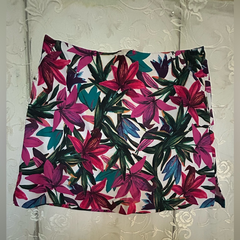 Lady Hagen Tropical Floral Mini Skirt in Pink, Teal & Purple